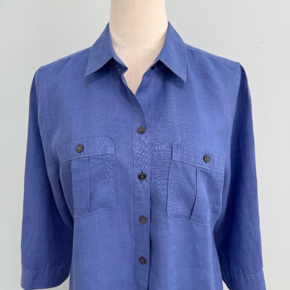 Chico's 1 No-iron 100% Linen Button down Tunic Size 8 Blue - Picture 2 of 7